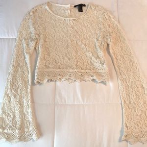 Cropped Long-sleeve Lace Shirt